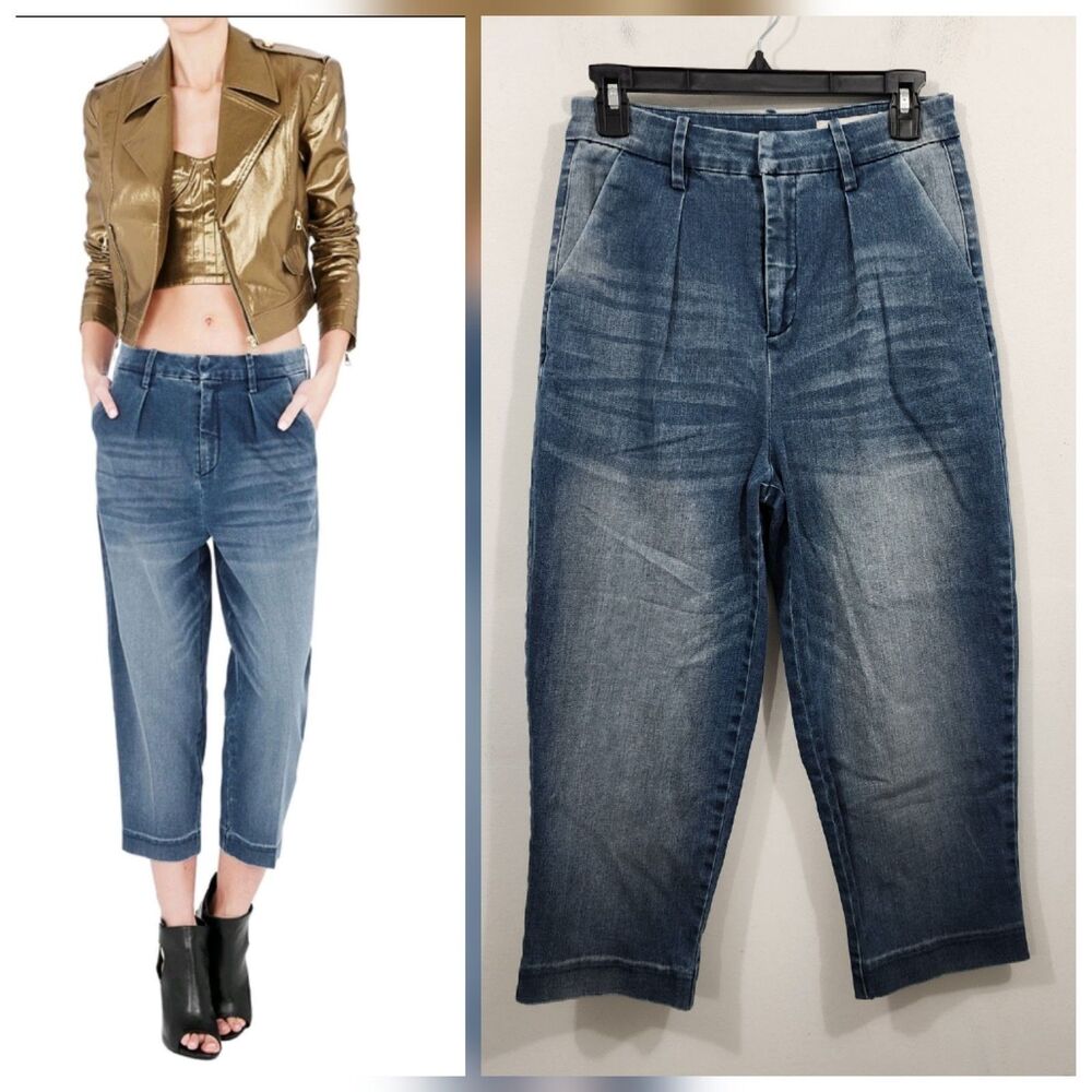 Sass & Bide Night Vision Denim Pleated Cropped Jeans Pants Blue Womens Size 4